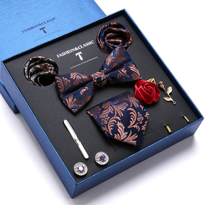 Dark Colors Bow Tie Set with Pocket Squares & Cufflinks