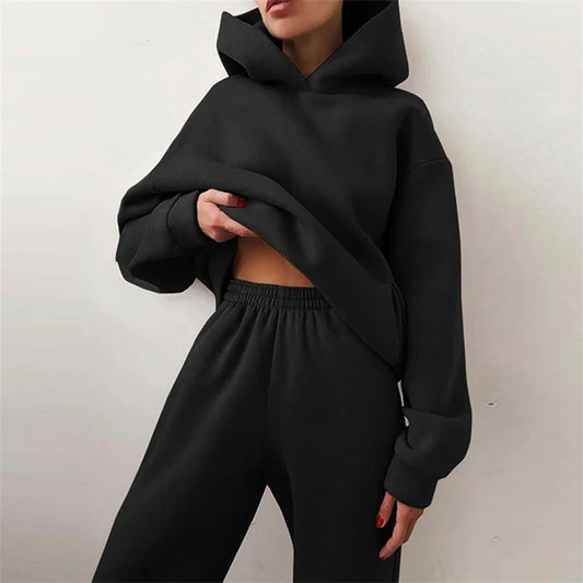 Women's Solid Color Hooded Fleece-Lin Clothing.