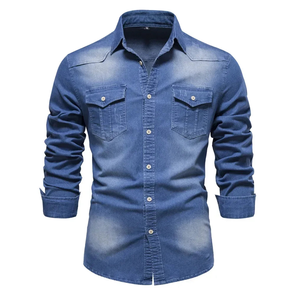 Double Pockets Slim Jeans Shirts For Men