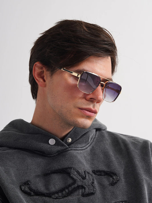 Men's Square Metal Frame Gradient Sunglasses