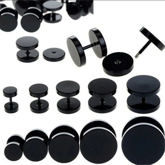 Black Stainless Steel Round Stud Earrings Set