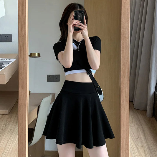 Women's Soft Black Flare Bubble Short Skirt