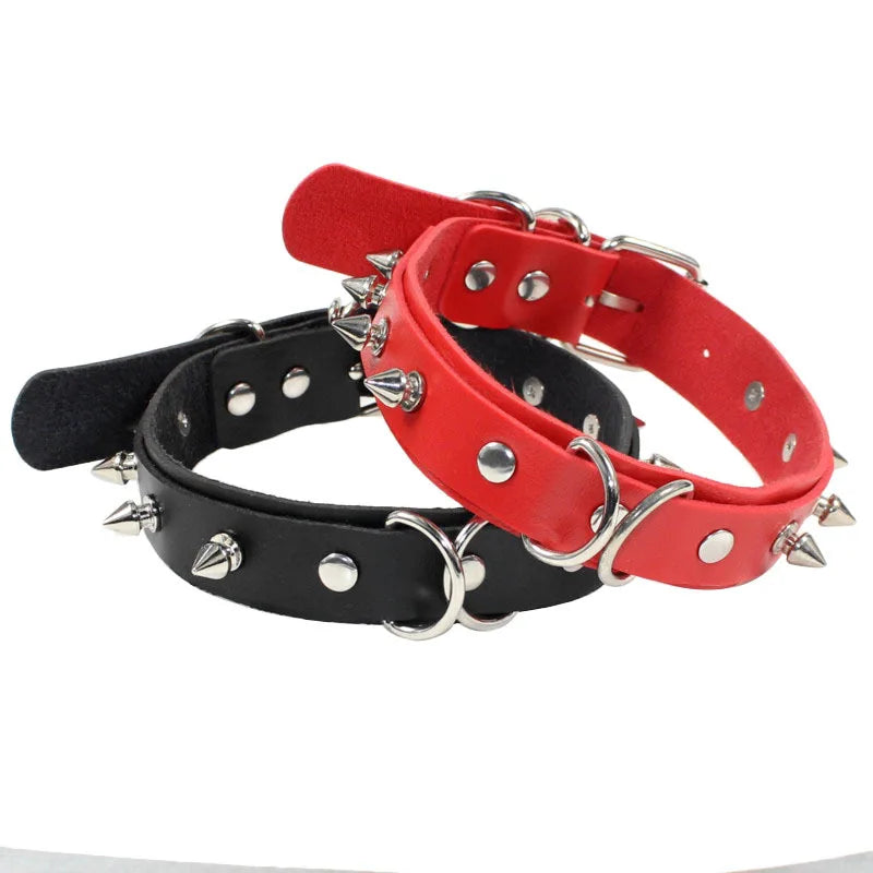 Exaggerated Rivet Leather Collar - Neo-Goth Leash Fashion Accessories