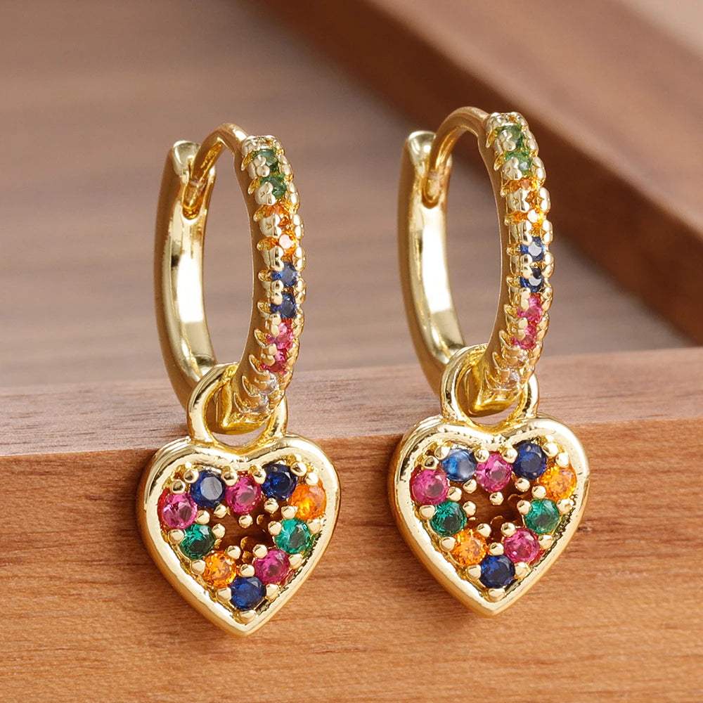 Love Heart Colored Zircon Drop Dangle Earrings for Women