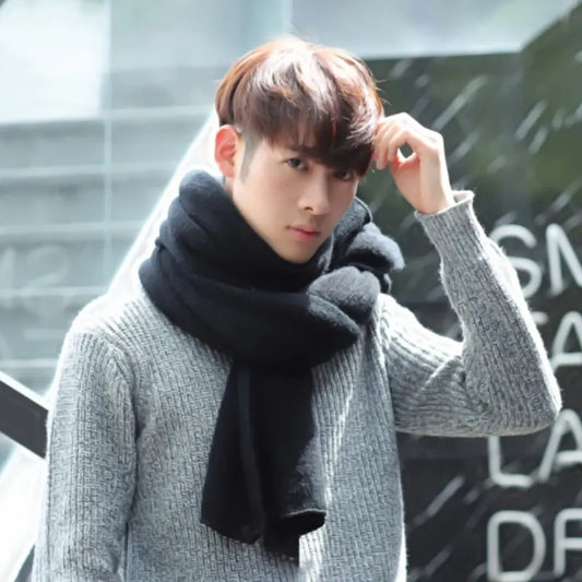 Simple Solid Color Men's Winter Knitted Scarf