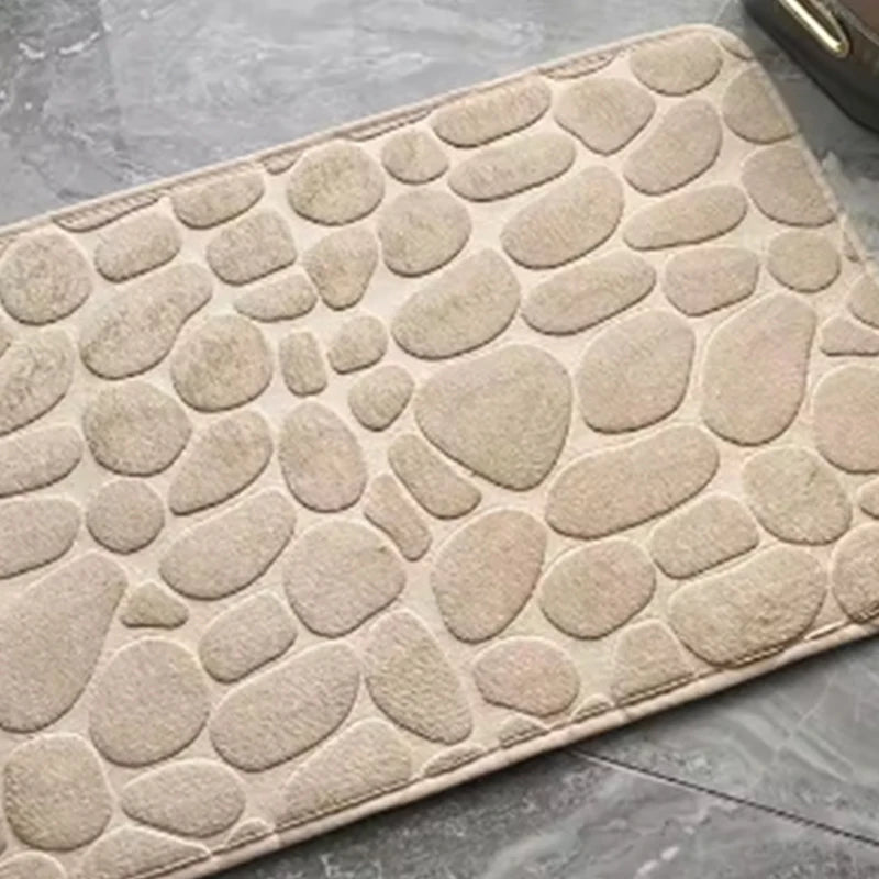 Fleece Embossed Stone Bathroom Floor Mat Water Absorbing and Foot Mat Non-slip Bathroom Floor Door Mat Supplies