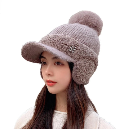 Ladies Velvet Duck Tongue Knitted Wool Hat