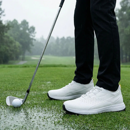 Men’s Waterproof Leather Golf Shoes – Spiked Anti-Slip Golf Sneaker