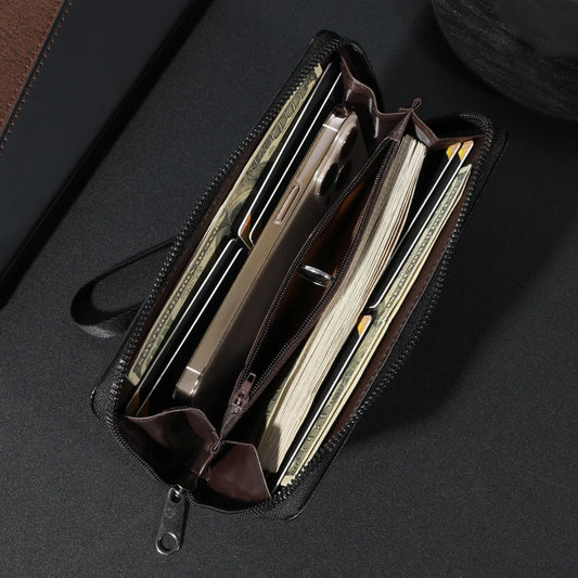 Men's Long Zipper Leather Wallet - Multi Card Holder