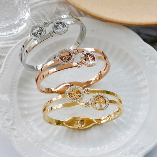 Armband aus Edelstahl mit Zirkonia und Lebensbaum-Motiv