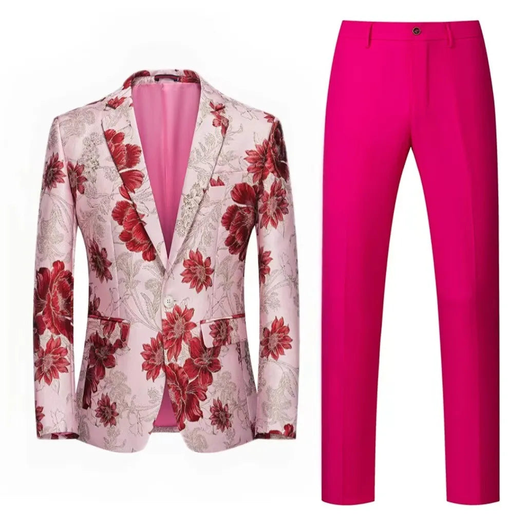 Orange Flower Pattern 2-Piece Suit for Men