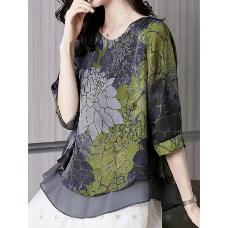 Women's Crew Neck Printed Long Sleeve Loose Sweater