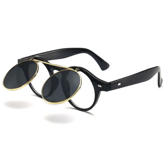 Unisex Retro Round Flip Frame Sunglasses