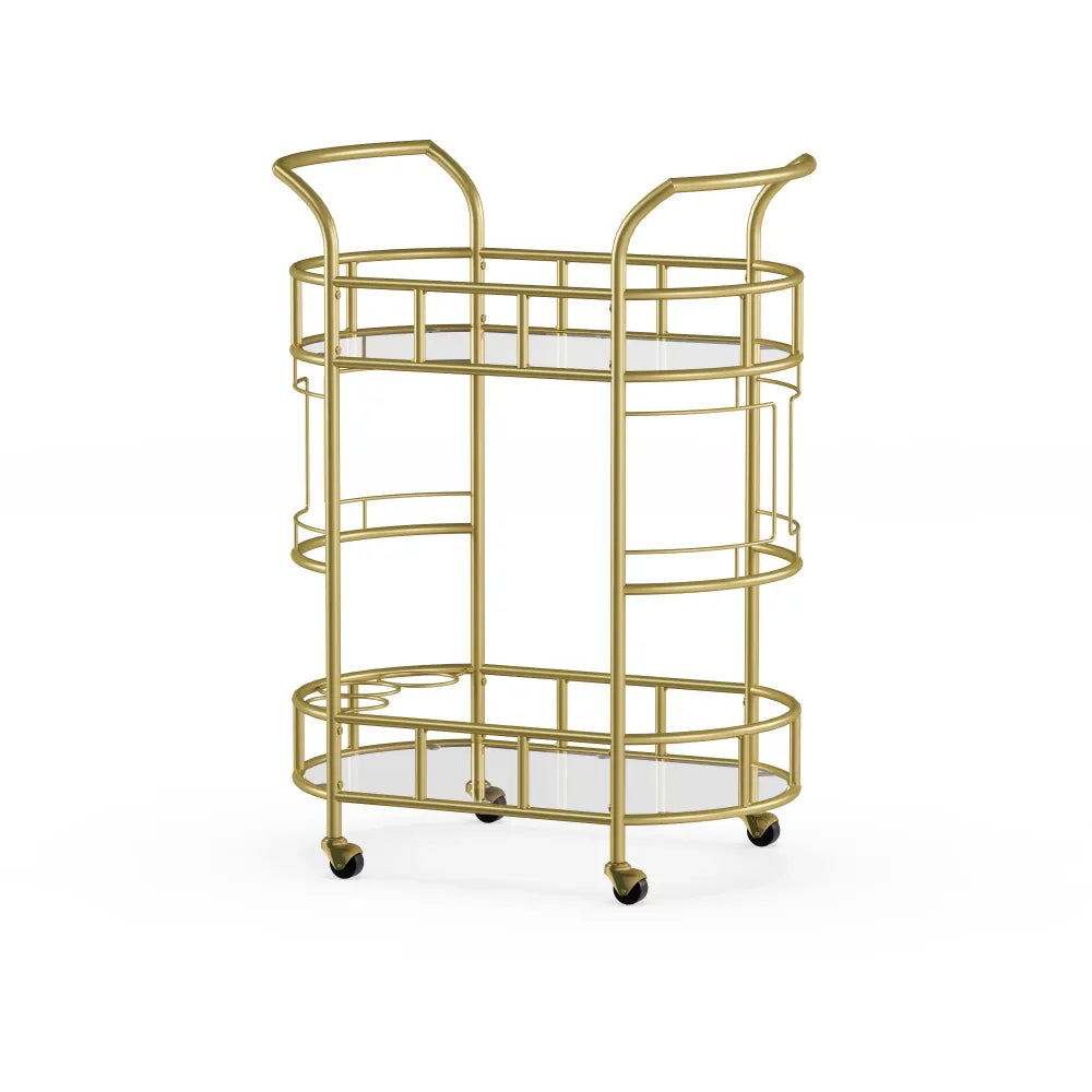 Matte Gold Fitzgerald Bar Cart 2-Tier Kitchen Trolley