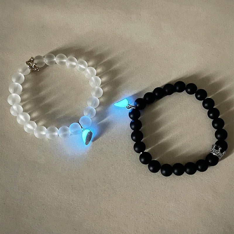 2 Pcs Light Up Magnet Heart Beads Lover Bracelets - Couple Bracelets