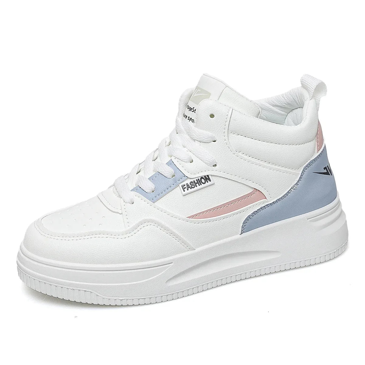 Weiße High-Top-Sneaker mit Farbblock-Schnürung vorne für Damen