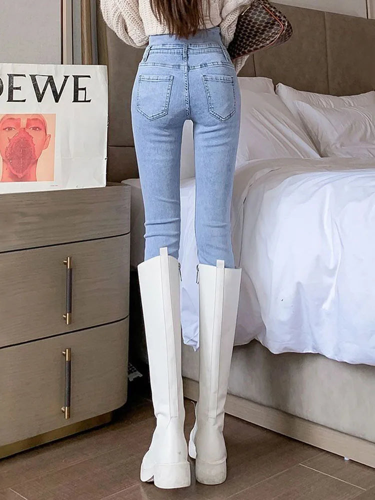 Women Hight Waist Skinny Pencil Jeans - Streetwear Denim Pants