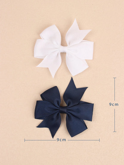 24pcs/set Solid Grosgrain Ribbon Hair Bows With Clips For Girls