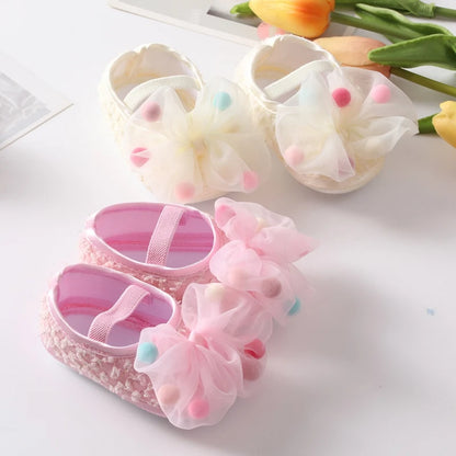 Baby Girl Newborn Cute Bow Flowers Headband Anti-Slip Soft Sole Shoes