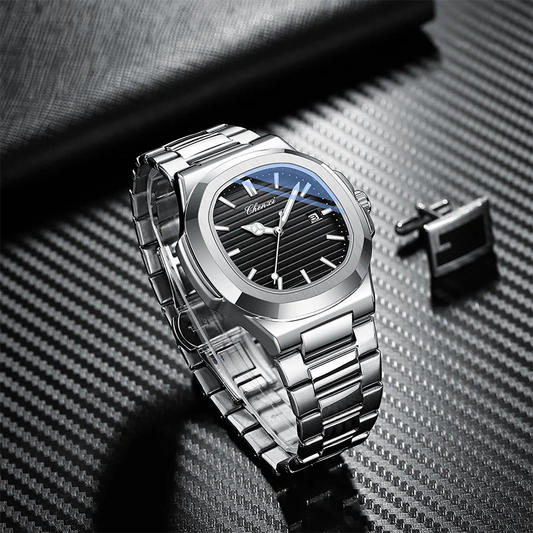 Montre carrée à quartz étanche en acier inoxydable pour hommes