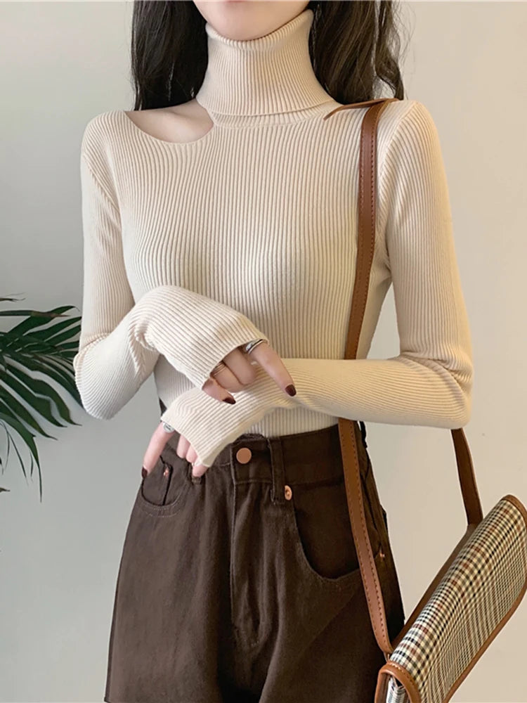 Lace Ruffle Turtleneck Sweater for Women's