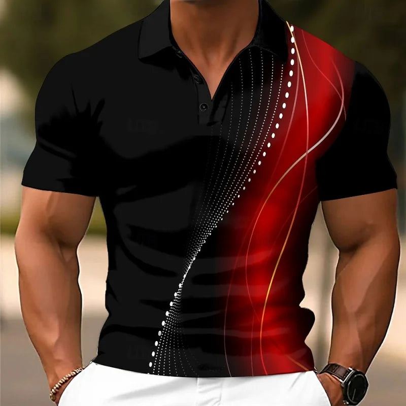 Men's Summer 3D Printed Stripes Polo Shirt