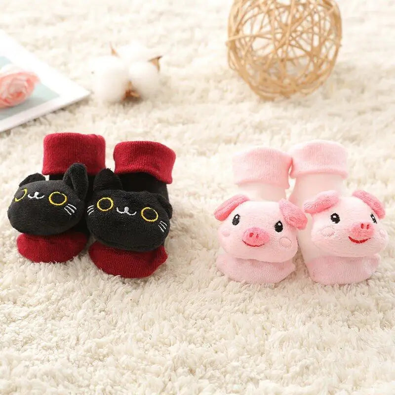 2 Pairs Newborn Baby Socks Cute Cartoon Animal Anti-Slip