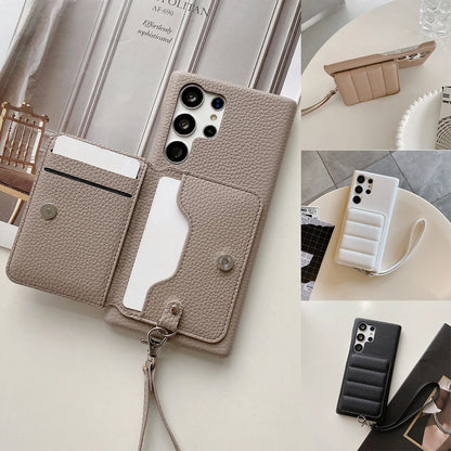 Lichee Pattern Leather Cover for  S21 FE S22 S23 Plus Note 20 Ultra A52 A53 A54 5G