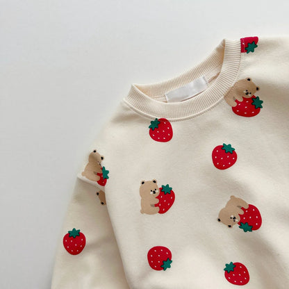 Cute Set Baby Girls Strawberries Pullover Tops + Cotton Sweatpants Boys Tracksuit
