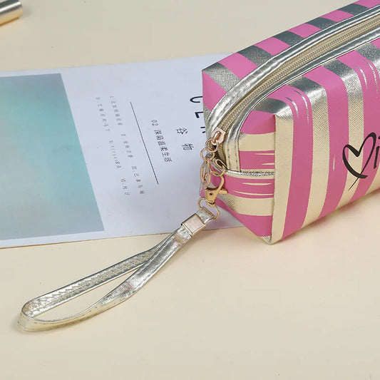 Womens Waterproof Striped Cosmetic Makeup Bag