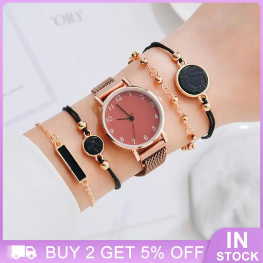 Leather Analog Ladies Quartz Wrist Watch Set