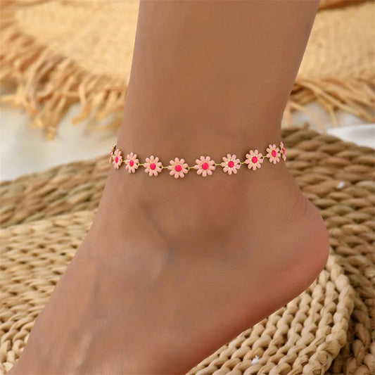 Sweet Daisy Flower Starfish Seashell Beads Anklets