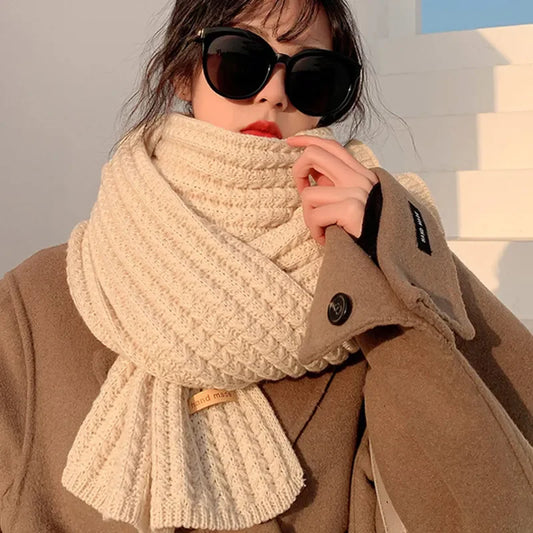 Women Winter Woolen Scarves Solid Color Knitted