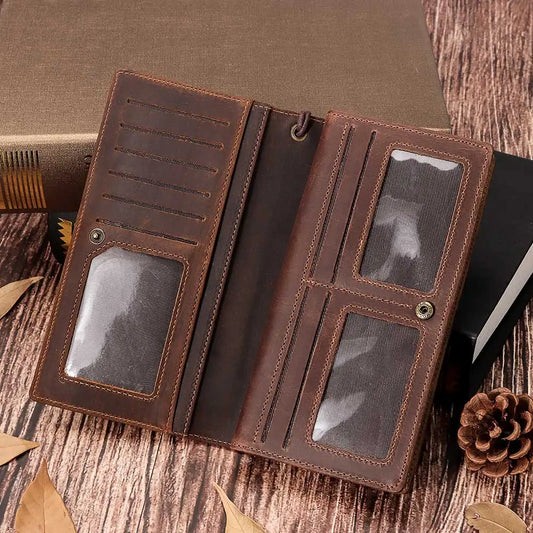Portefeuille long en cuir pour homme avec poche pour téléphone et porte-cartes de crédit avec protection RFID