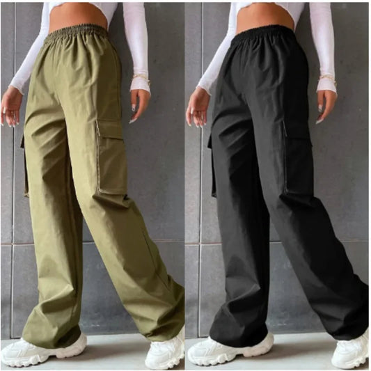 Pantalon cargo d'été taille haute à poches - Jambes larges