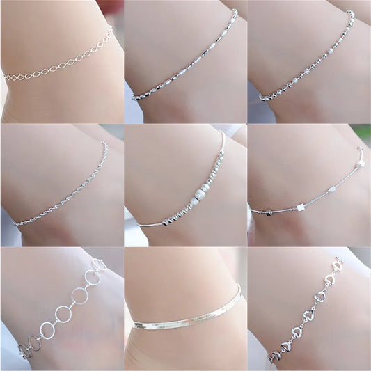 Sterling Silver Color Stamp Foot Chain For Women