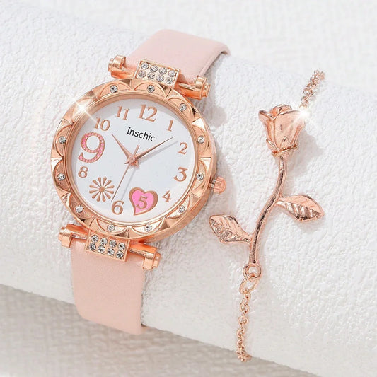 Women Multi-color Watch PU Leather Strap with Bracelet