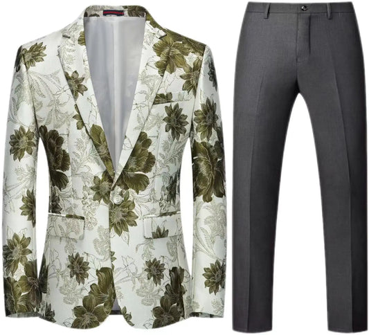 Orange Flower Pattern 2-Piece Suit for Men