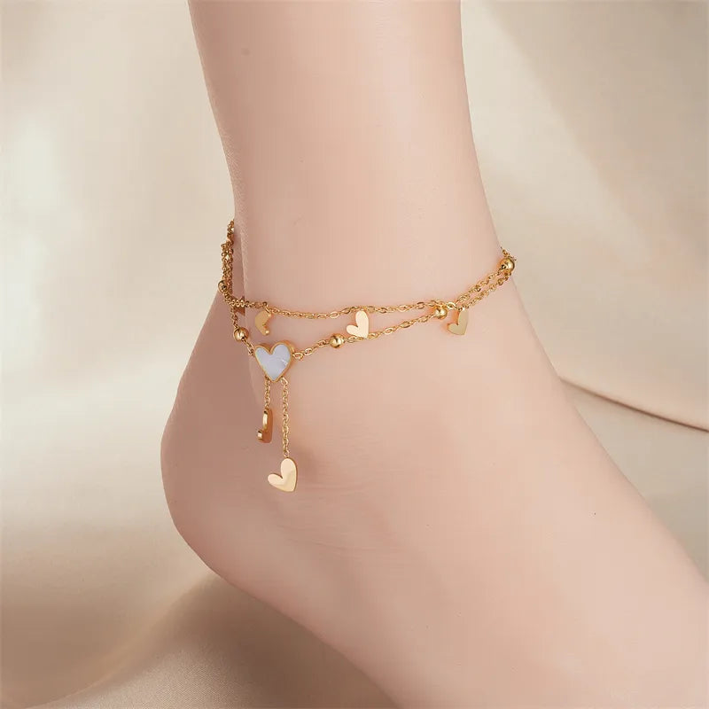 Stainless Steel Multi-layer Heart Love Anklets bracelet