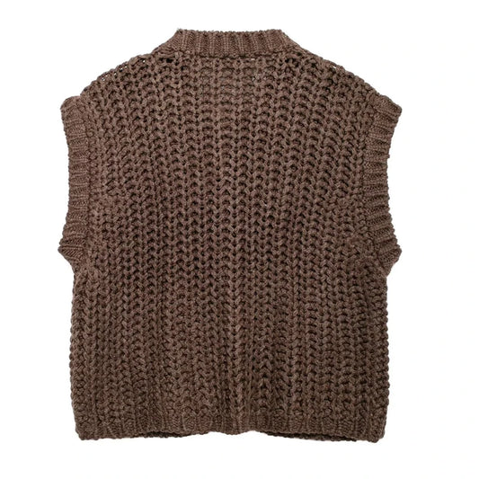 Women's Button Sleeveless Knitted Waistcoat Sweater