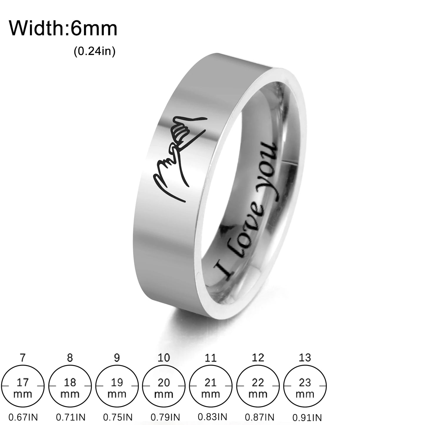 Bagues de promesse pour couple en acier inoxydable – Bague assortie gravée « Je t'aime »