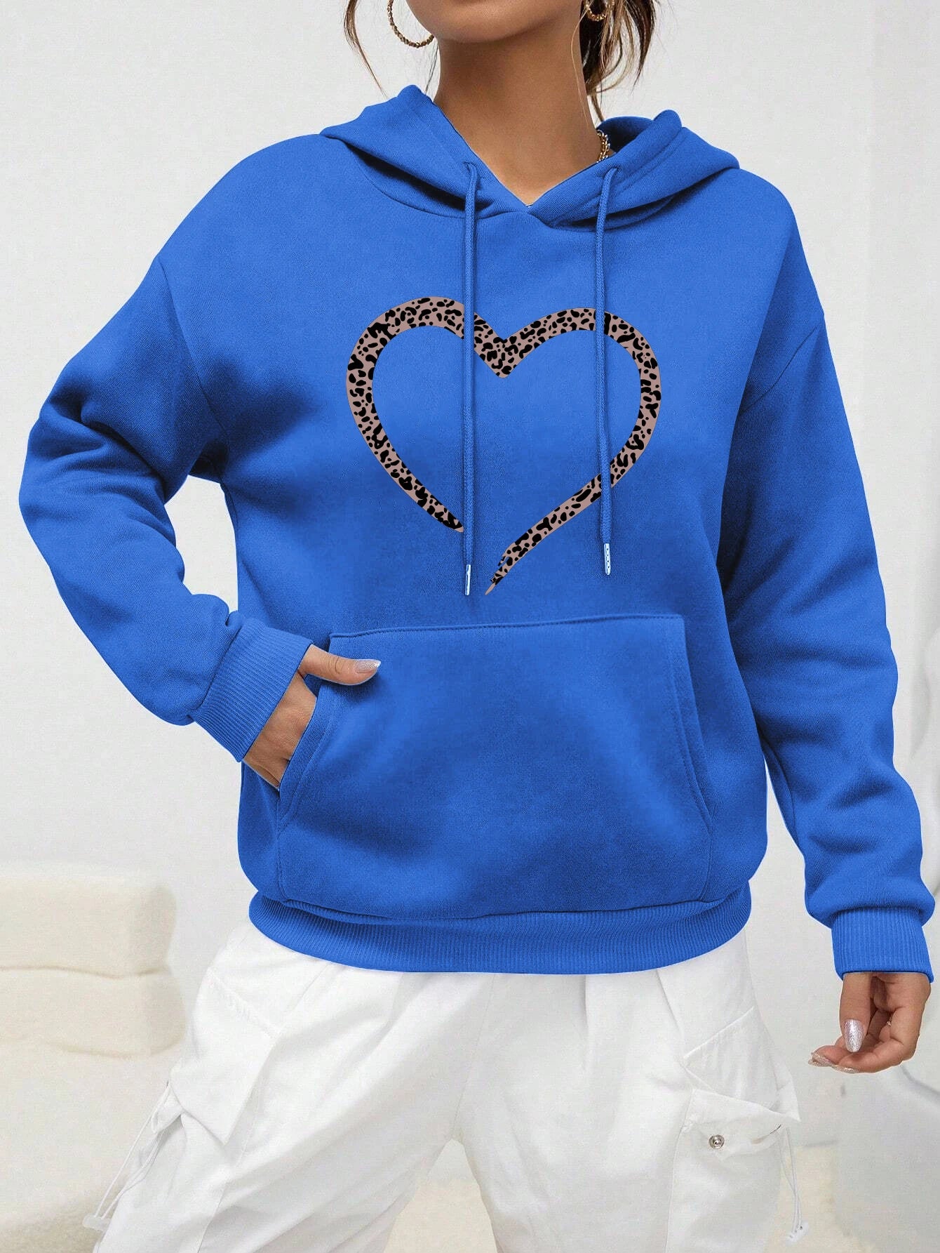 Women's Loose Heart Print Hip Hop Hoodie