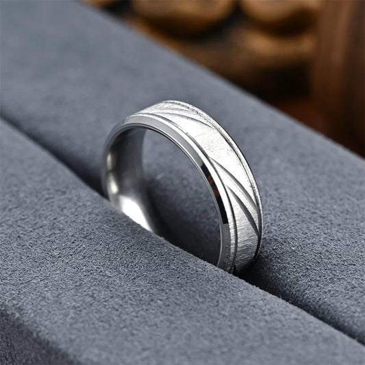 Unisex Stainless Steel Oblique Stripe Diagonal Line Ring