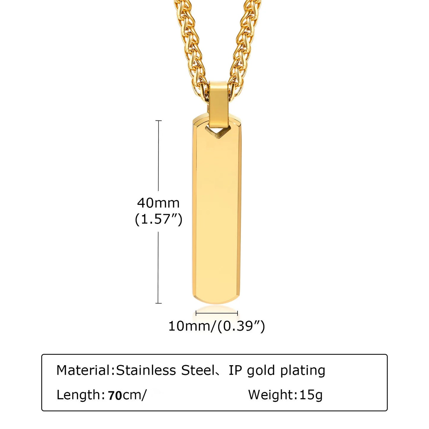 Glossy Titanium Steel Rectangular Pendant couple Necklace