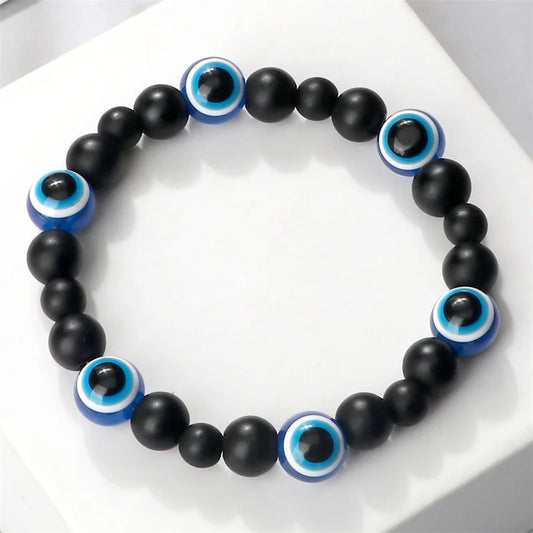 Unisex Black Matte Lava Bead Bracelet Blue Evil Eye Charm – Lucky Protection Bangle