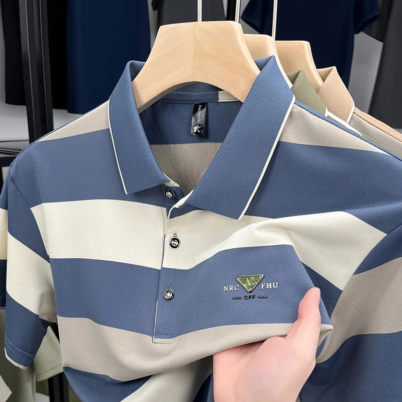 Men's Summer Breathable Short Sleeve Striped Polo Shirt