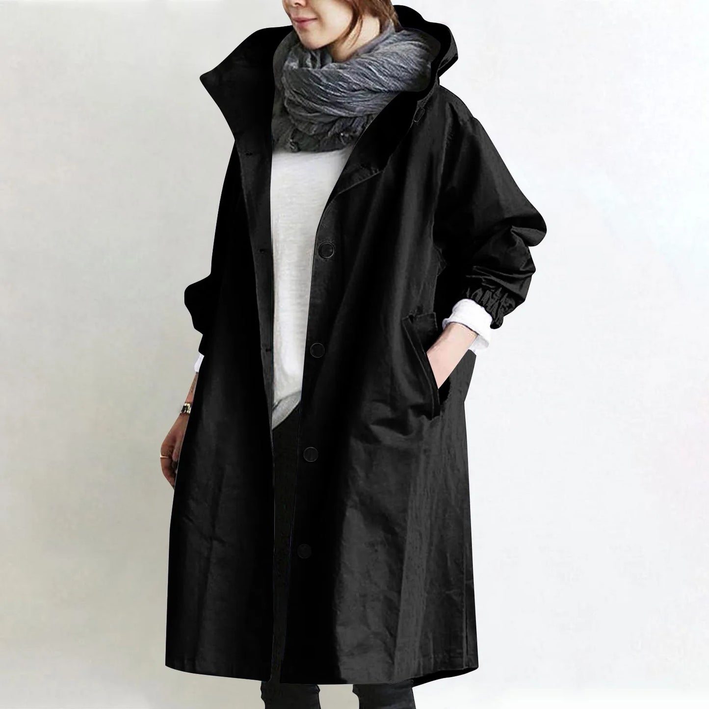 Women's Long Trench Windbreaker Loose Hooded Temperament Raincoat