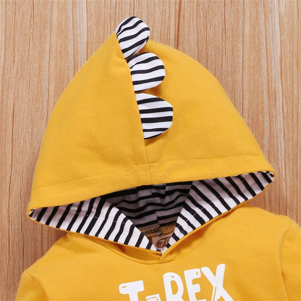 Baby Boy Clothes Set Printed Hooded Long Sleeved Casual Outfit