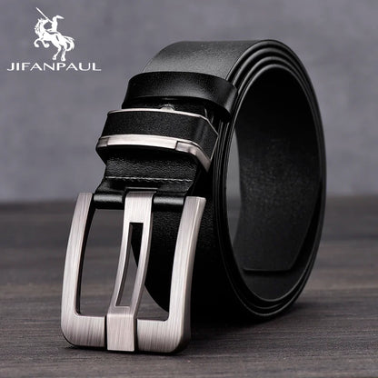Men's Casual Leather Belt with Metal Pin Buckle