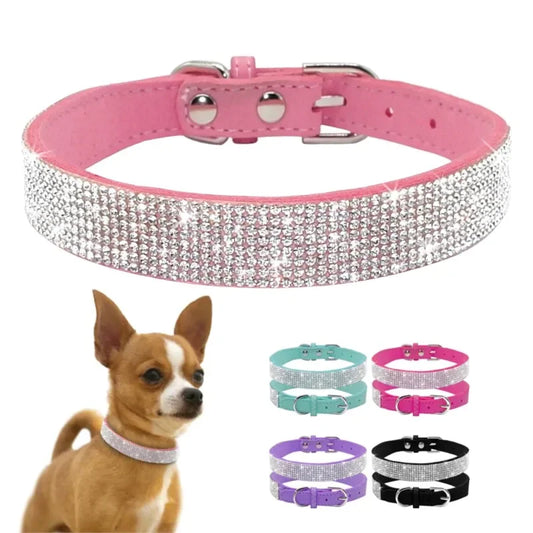Crystal Rhinestone Leather Bow Glitter Dog Collar